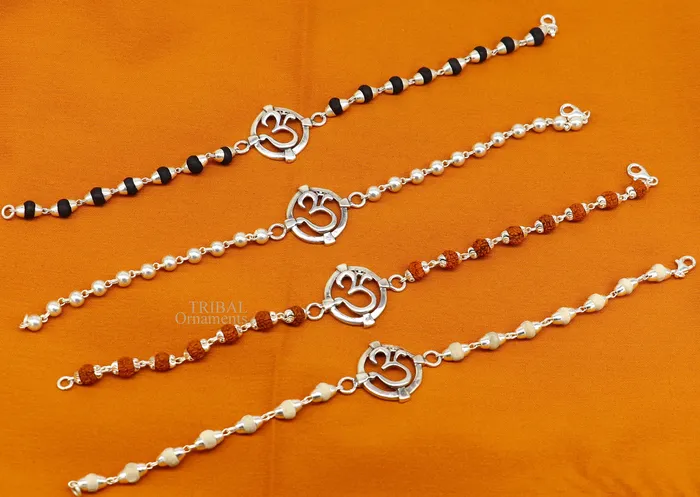 TRIBAL ORNAMENTS 925 sterling silver handmade Mantra Aum OM design Rakhi bracelet amazing Rudraksha or Tulsi beaded bracelet use as daily use jewelry rk187 Bracelets TRIBAL ORNAMENTS 925 sterling silver handmade Mantra Aum OM design Rakhi bracelet amazing Rudraksha or Tulsi beaded bracelet use as daily use jewelry rk187 Bracelets