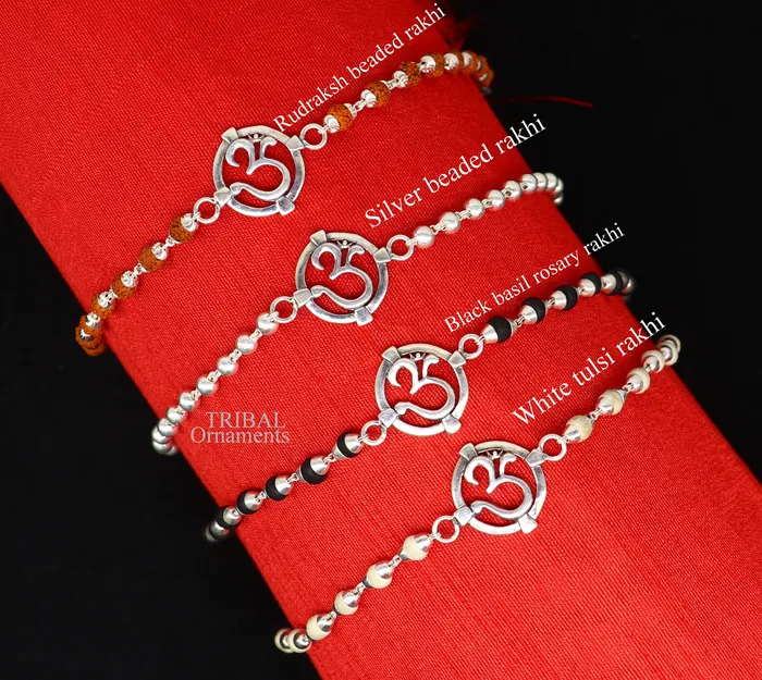 TRIBAL ORNAMENTS 925 sterling silver handmade Mantra Aum OM design Rakhi bracelet amazing Rudraksha or Tulsi beaded bracelet use as daily use jewelry rk187 Bracelets TRIBAL ORNAMENTS 925 sterling silver handmade Mantra Aum OM design Rakhi bracelet amazing Rudraksha or Tulsi beaded bracelet use as daily use jewelry rk187 Bracelets