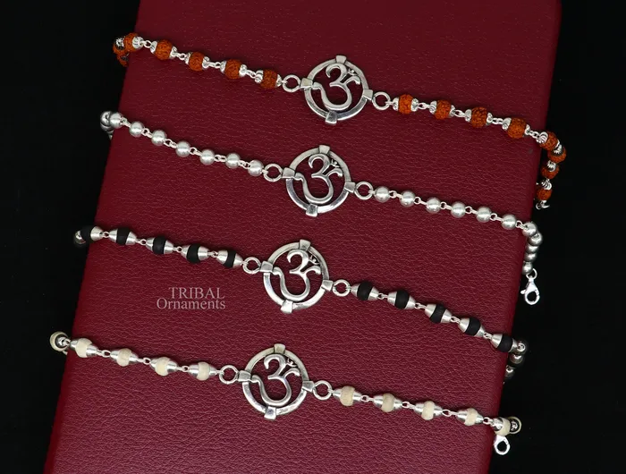 TRIBAL ORNAMENTS 925 sterling silver handmade Mantra Aum OM design Rakhi bracelet amazing Rudraksha or Tulsi beaded bracelet use as daily use jewelry rk187 Bracelets TRIBAL ORNAMENTS 925 sterling silver handmade Mantra Aum OM design Rakhi bracelet amazing Rudraksha or Tulsi beaded bracelet use as daily use jewelry rk187 Bracelets