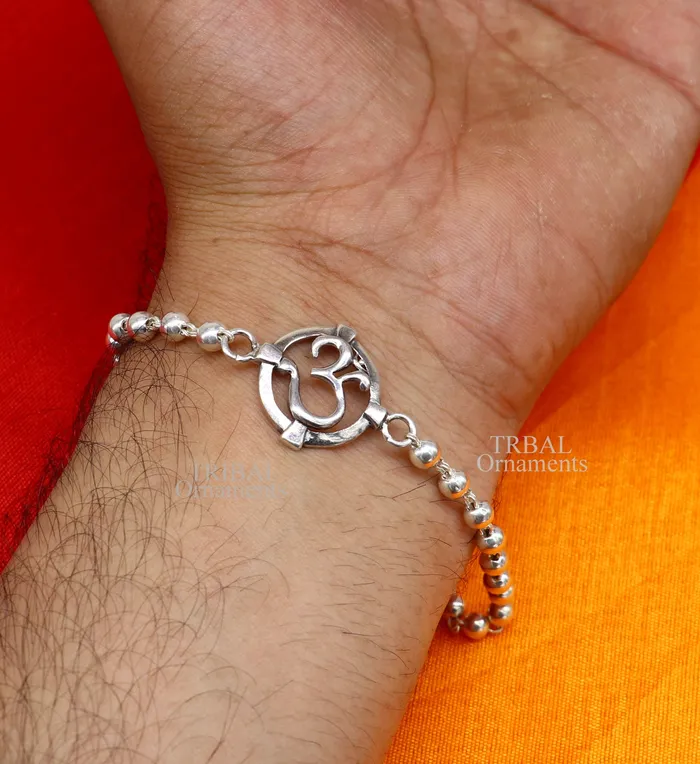 TRIBAL ORNAMENTS 925 sterling silver handmade Mantra Aum OM design Rakhi bracelet amazing Rudraksha or Tulsi beaded bracelet use as daily use jewelry rk187 Bracelets TRIBAL ORNAMENTS 925 sterling silver handmade Mantra Aum OM design Rakhi bracelet amazing Rudraksha or Tulsi beaded bracelet use as daily use jewelry rk187 Bracelets
