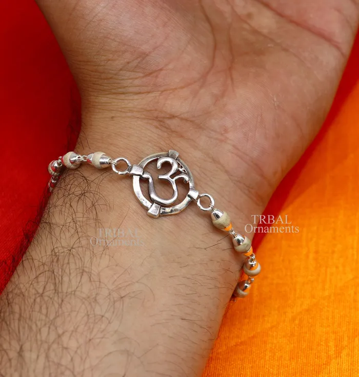 TRIBAL ORNAMENTS 925 sterling silver handmade Mantra Aum OM design Rakhi bracelet amazing Rudraksha or Tulsi beaded bracelet use as daily use jewelry rk187 Bracelets TRIBAL ORNAMENTS 925 sterling silver handmade Mantra Aum OM design Rakhi bracelet amazing Rudraksha or Tulsi beaded bracelet use as daily use jewelry rk187 Bracelets