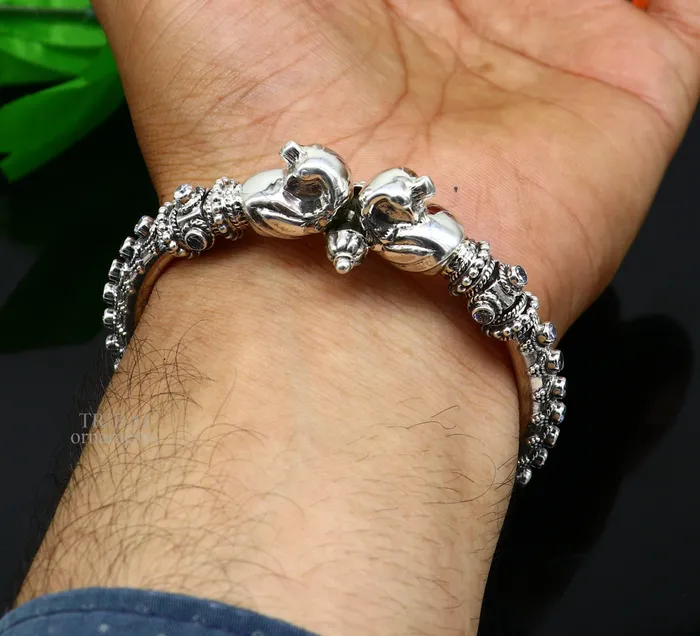 TRIBAL ORNAMENTS 925 Sterling silver handmade vintage peacock design cubic zircon stone tribal ethnic belly dance bangle bracelet gifting kada nba413 Bracelets