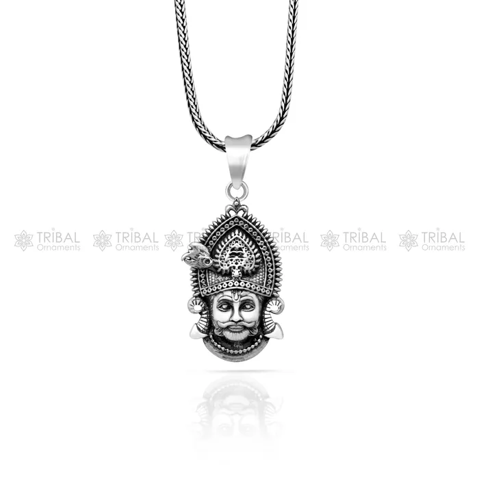 TRIBAL ORNAMENTS 925 sterling silver Khatu Shyam pendant lord Krishna amazing divine pendant locket tribal jewelry nsp883 Necklaces TRIBAL ORNAMENTS 925 sterling silver Khatu Shyam pendant lord Krishna amazing divine pendant locket tribal jewelry nsp883 Necklaces