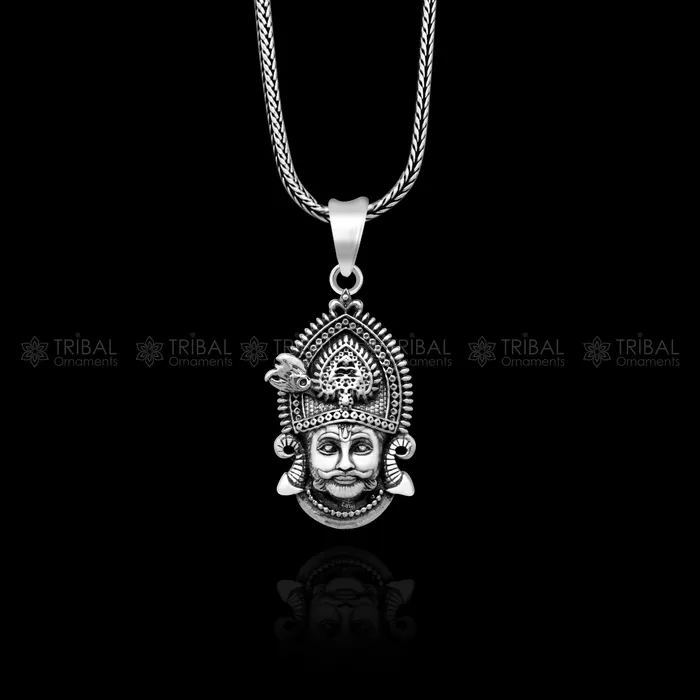 TRIBAL ORNAMENTS 925 sterling silver Khatu Shyam pendant lord Krishna amazing divine pendant locket tribal jewelry nsp883 Necklaces TRIBAL ORNAMENTS 925 sterling silver Khatu Shyam pendant lord Krishna amazing divine pendant locket tribal jewelry nsp883 Necklaces