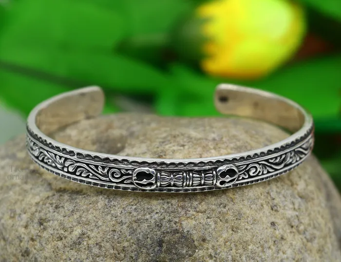 TRIBAL ORNAMENTS 925 sterling silver or Gold polished handmade vintage design Divine Bangle cuff bracelet kada best unisex tribal gifting jewelry Gcuff115 Bracelets