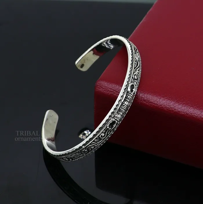 TRIBAL ORNAMENTS 925 sterling silver or Gold polished handmade vintage design Divine Bangle cuff bracelet kada best unisex tribal gifting jewelry Gcuff115 Bracelets