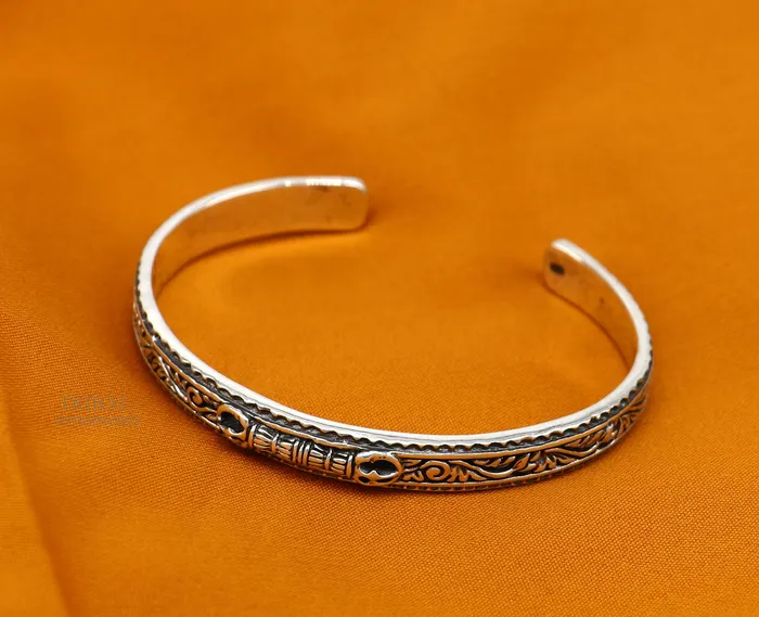 TRIBAL ORNAMENTS 925 sterling silver or Gold polished handmade vintage design Divine Bangle cuff bracelet kada best unisex tribal gifting jewelry Gcuff115 Bracelets