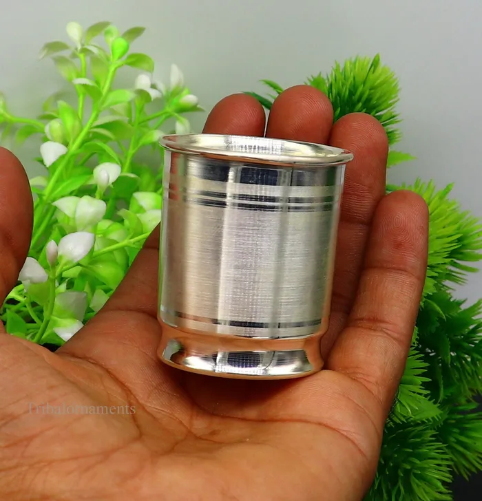 TRIBAL ORNAMENTS 999 fine silver handmade vessel watermilk Glass tumbler silver flask baby kids silver utensils stay healthy water milk cup sv228 Rings