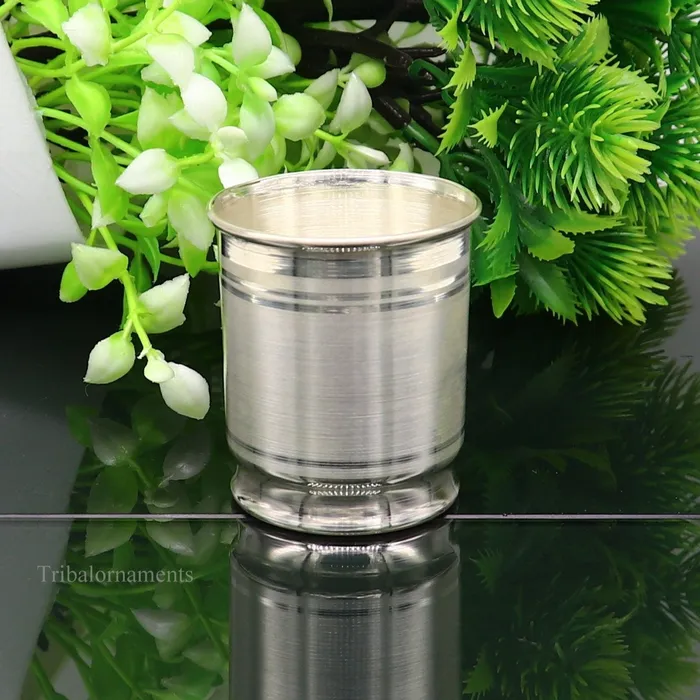 TRIBAL ORNAMENTS 999 fine silver handmade vessel watermilk Glass tumbler silver flask baby kids silver utensils stay healthy water milk cup sv228 Rings
