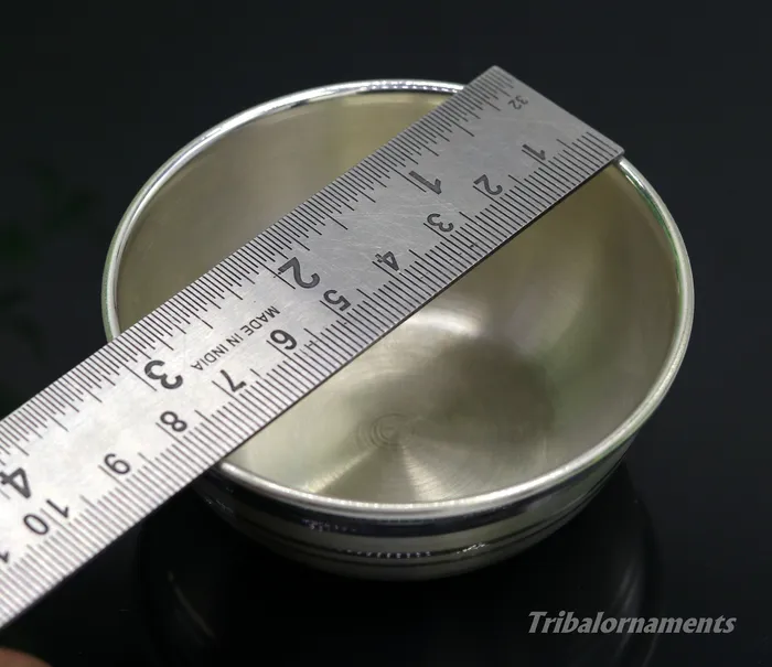 TRIBAL ORNAMENTS 999 pure sterling silver handmade solid silver bowl and spoon silver has antibacterial properties keep stay healthy silver vessels sv24 Rings