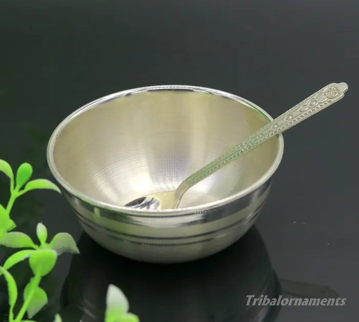 TRIBAL ORNAMENTS 999 pure sterling silver handmade solid silver bowl and spoon silver has antibacterial properties keep stay healthy silver vessels sv24 Rings