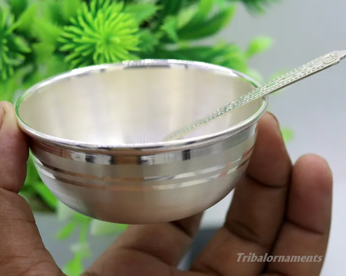 TRIBAL ORNAMENTS 999 pure sterling silver handmade solid silver bowl and spoon silver has antibacterial properties keep stay healthy silver vessels sv24 Rings