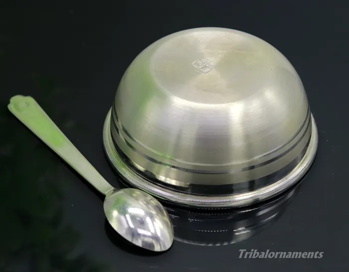 TRIBAL ORNAMENTS 999 pure sterling silver handmade solid silver bowl and spoon silver has antibacterial properties keep stay healthy silver vessels sv24 Rings