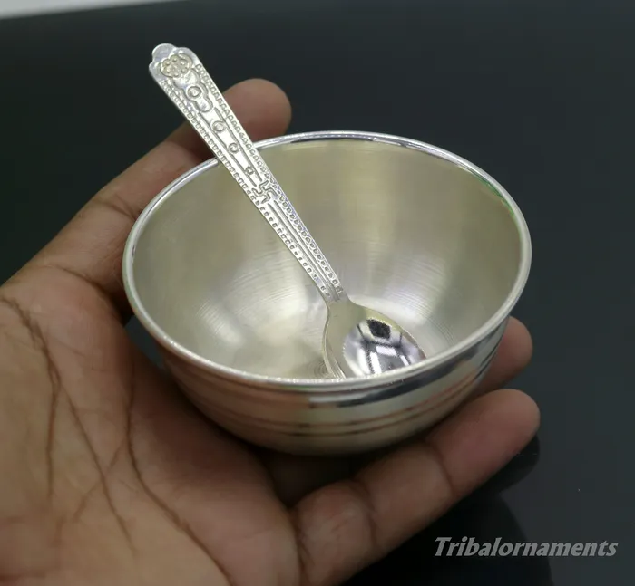 TRIBAL ORNAMENTS 999 pure sterling silver handmade solid silver bowl and spoon silver has antibacterial properties keep stay healthy silver vessels sv24 Rings