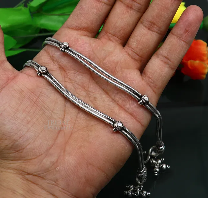 TRIBAL ORNAMENTS Bracelets 11 925 sterling silver two linelayer snake chain ankle bracelet excellent belly dance customized trendy anklets foot bracelet nank447