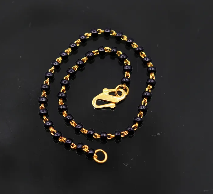 TRIBAL ORNAMENTS Bracelets 22kt yellow gold handmade fabulous black beads chain braceletgorgeous beads bracelet for gifting light weight jewelry GBR001