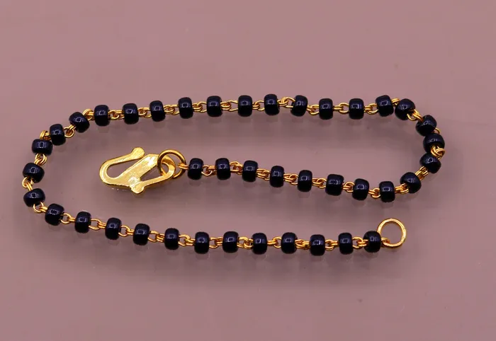 TRIBAL ORNAMENTS Bracelets 22kt yellow gold handmade fabulous black beads chain braceletgorgeous beads bracelet for gifting light weight jewelry GBR001