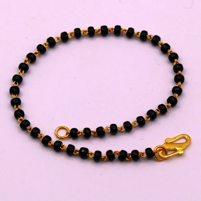 TRIBAL ORNAMENTS Bracelets 22kt yellow gold handmade fabulous black beads chain braceletgorgeous beads bracelet for gifting light weight jewelry GBR001