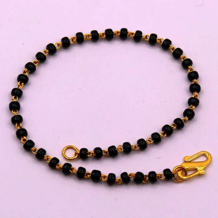 TRIBAL ORNAMENTS Bracelets 22kt yellow gold handmade fabulous black beads chain braceletgorgeous beads bracelet for gifting light weight jewelry GBR001