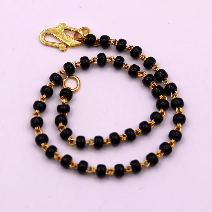 TRIBAL ORNAMENTS Bracelets 22kt yellow gold handmade fabulous black beads chain braceletgorgeous beads bracelet for gifting light weight jewelry GBR001