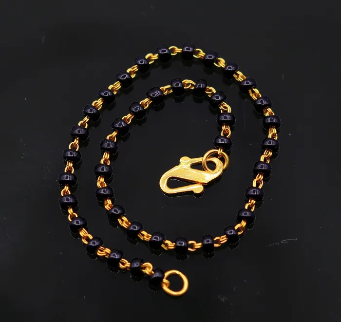 TRIBAL ORNAMENTS Bracelets 22kt yellow gold handmade fabulous black beads chain braceletgorgeous beads bracelet for gifting light weight jewelry GBR001