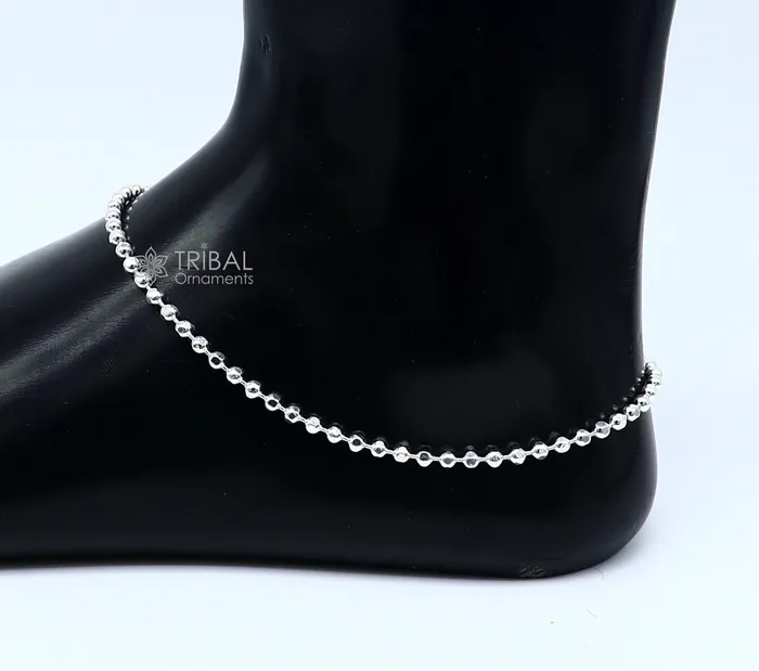 TRIBAL ORNAMENTS Bracelets 3mm 105 925 sterling silver beadedball chain anklet bracelet amazing light weight delicate anklets belly dance silver jewelry ank600