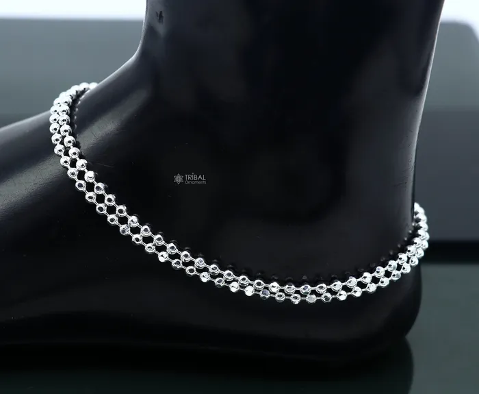 TRIBAL ORNAMENTS Bracelets 3mm 105 925 sterling silver beadedball chain anklet bracelet amazing light weight delicate anklets belly dance silver jewelry ank600