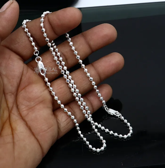 TRIBAL ORNAMENTS Bracelets 3mm 105 925 sterling silver beadedball chain anklet bracelet amazing light weight delicate anklets belly dance silver jewelry ank600