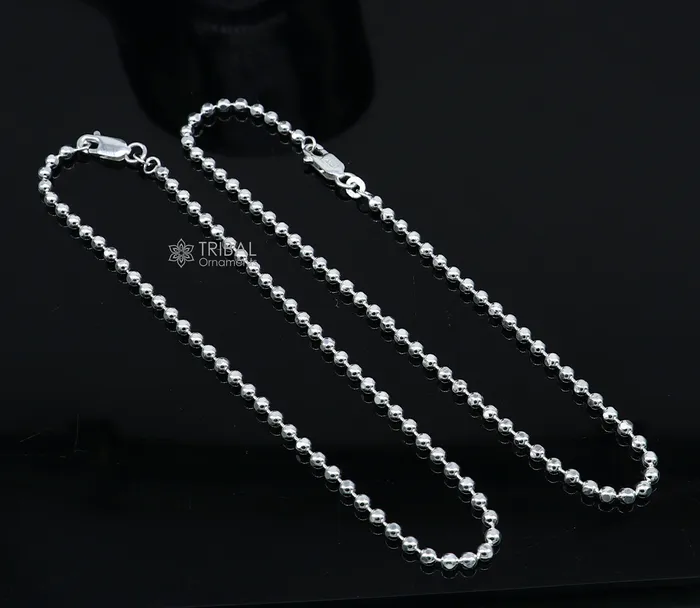 TRIBAL ORNAMENTS Bracelets 3mm 105 925 sterling silver beadedball chain anklet bracelet amazing light weight delicate anklets belly dance silver jewelry ank600