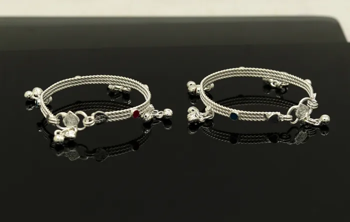 TRIBAL ORNAMENTS Bracelets 5 Solid silver handmade gorgeous new born baby charm ankle bracelet amazing gorgeous hanging noisy bells customized gifting anklet ankb4