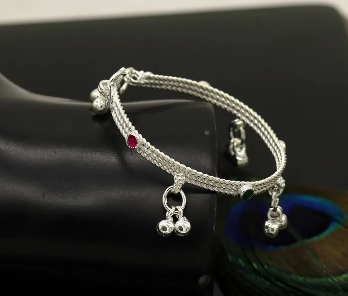 TRIBAL ORNAMENTS Bracelets 5 Solid silver handmade gorgeous new born baby charm ankle bracelet amazing gorgeous hanging noisy bells customized gifting anklet ankb4