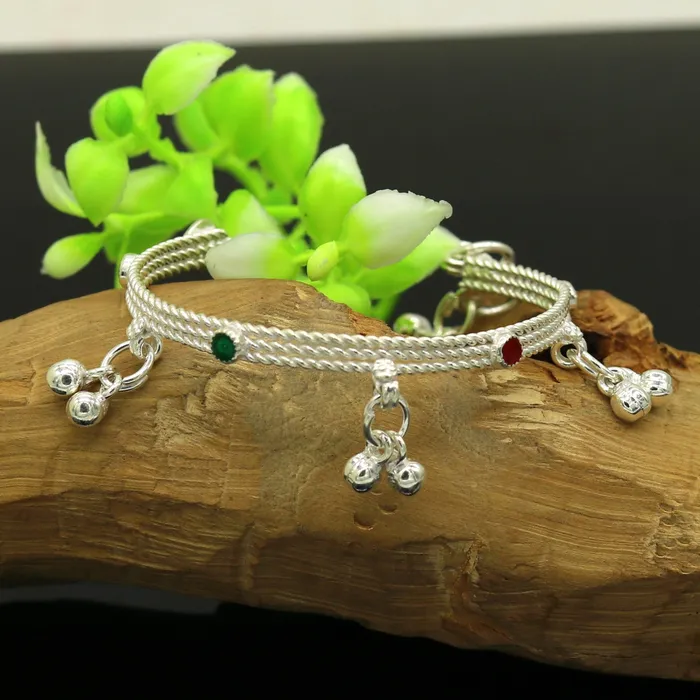 TRIBAL ORNAMENTS Bracelets 5 Solid silver handmade gorgeous new born baby charm ankle bracelet amazing gorgeous hanging noisy bells customized gifting anklet ankb4