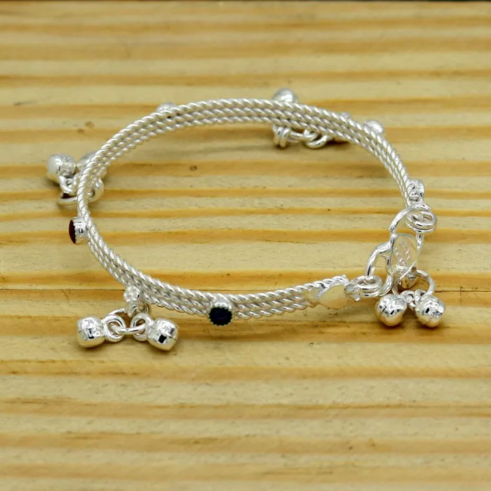 TRIBAL ORNAMENTS Bracelets 5 Solid silver handmade gorgeous new born baby charm ankle bracelet amazing gorgeous hanging noisy bells customized gifting anklet ankb4