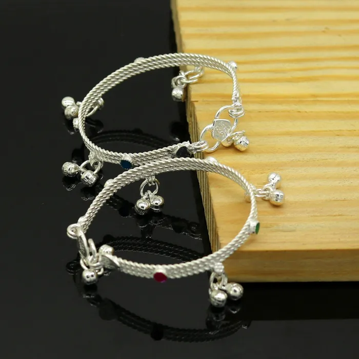 TRIBAL ORNAMENTS Bracelets 5 Solid silver handmade gorgeous new born baby charm ankle bracelet amazing gorgeous hanging noisy bells customized gifting anklet ankb4