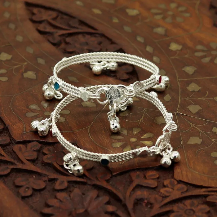 TRIBAL ORNAMENTS Bracelets 5 Solid silver handmade gorgeous new born baby charm ankle bracelet amazing gorgeous hanging noisy bells customized gifting anklet ankb4