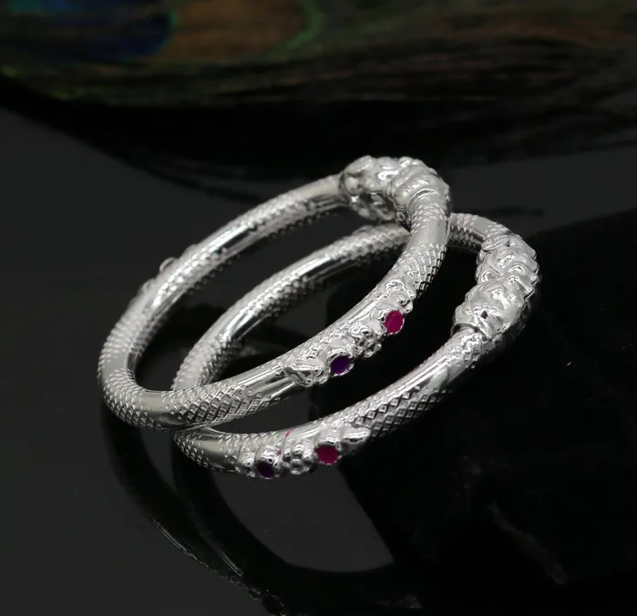 TRIBAL ORNAMENTS Bracelets 5mm Solid sterling silver gorgeous baby bangle bracelet kada faublous customized elephant face solid kada bracelet for kids nbbk101