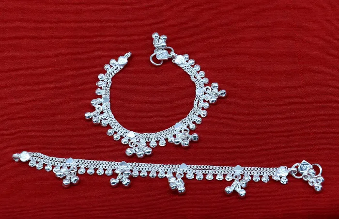 TRIBAL ORNAMENTS Bracelets 65 inch handmade solid sterling silver baby kids ankle bracelet unisex baby anklet foot bracelet customized charm kids bracelet ank420