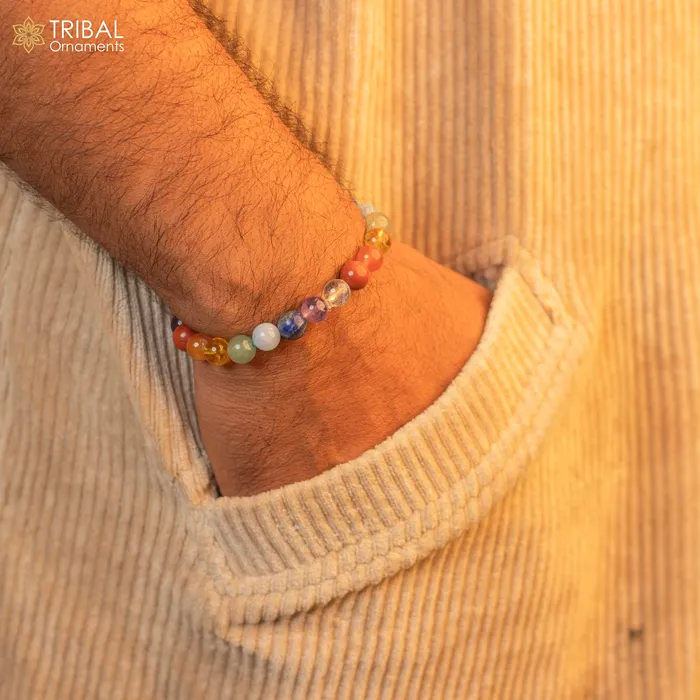 TRIBAL ORNAMENTS Bracelets 8 MM 7 Chakra multicolor crystal natural stone beaded handmade bracelet customized unisex Jewelry stnbr122 TRIBAL ORNAMENTS Bracelets 8 MM 7 Chakra multicolor crystal natural stone beaded handmade bracelet customized unisex Jewelry stnbr122