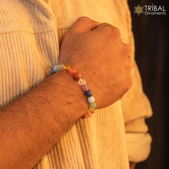 TRIBAL ORNAMENTS Bracelets 8 MM 7 Chakra multicolor crystal natural stone beaded handmade bracelet customized unisex Jewelry stnbr122 TRIBAL ORNAMENTS Bracelets 8 MM 7 Chakra multicolor crystal natural stone beaded handmade bracelet customized unisex Jewelry stnbr122