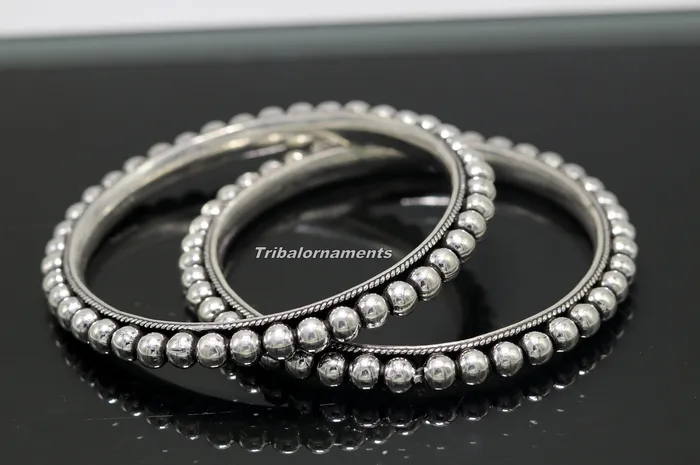 TRIBAL ORNAMENTS Bracelets 925 sterling silver amazing silver beaded bangle bracelet excellent custom made oxidized personalized bangle jewelry for belly dance ba54