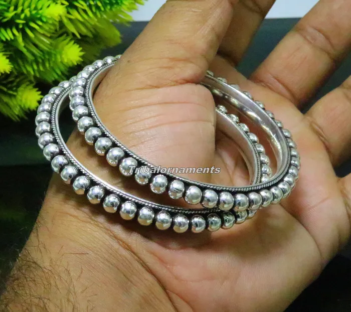 TRIBAL ORNAMENTS Bracelets 925 sterling silver amazing silver beaded bangle bracelet excellent custom made oxidized personalized bangle jewelry for belly dance ba54