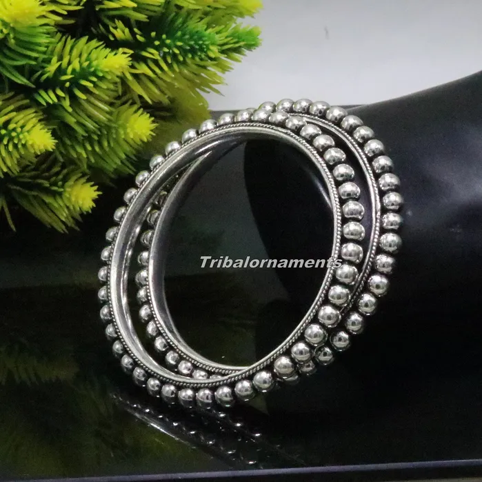 TRIBAL ORNAMENTS Bracelets 925 sterling silver amazing silver beaded bangle bracelet excellent custom made oxidized personalized bangle jewelry for belly dance ba54