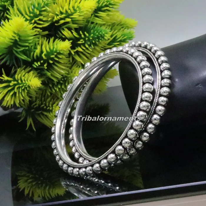 TRIBAL ORNAMENTS Bracelets 925 sterling silver amazing silver beaded bangle bracelet excellent custom made oxidized personalized bangle jewelry for belly dance ba54