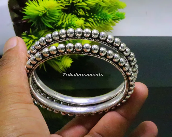 TRIBAL ORNAMENTS Bracelets 925 sterling silver amazing silver beaded bangle bracelet excellent custom made oxidized personalized bangle jewelry for belly dance ba54