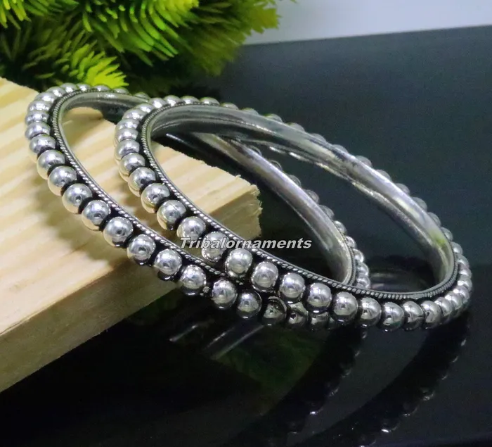 TRIBAL ORNAMENTS Bracelets 925 sterling silver amazing silver beaded bangle bracelet excellent custom made oxidized personalized bangle jewelry for belly dance ba54