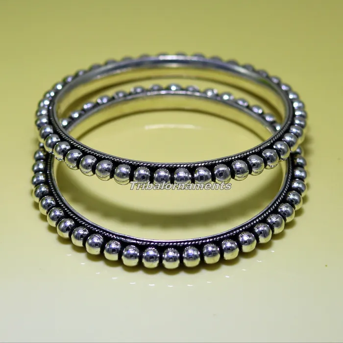 TRIBAL ORNAMENTS Bracelets 925 sterling silver amazing silver beaded bangle bracelet excellent custom made oxidized personalized bangle jewelry for belly dance ba54
