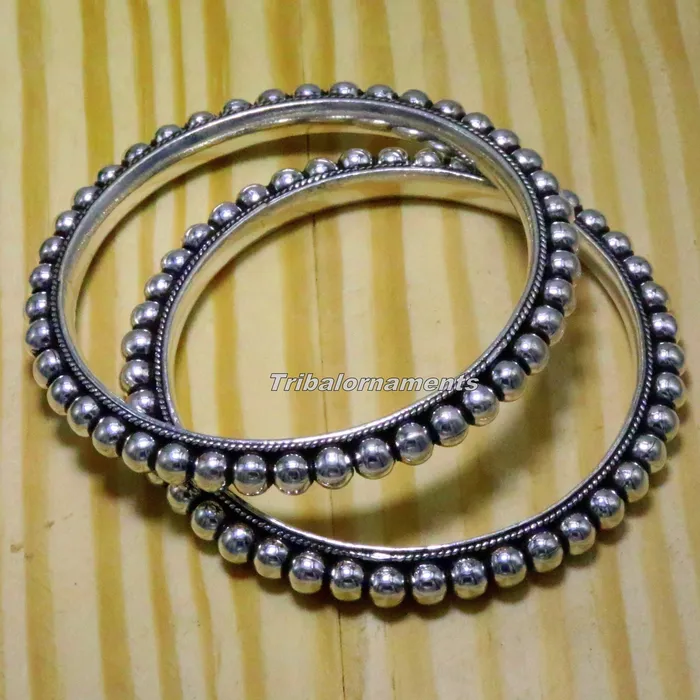 TRIBAL ORNAMENTS Bracelets 925 sterling silver amazing silver beaded bangle bracelet excellent custom made oxidized personalized bangle jewelry for belly dance ba54
