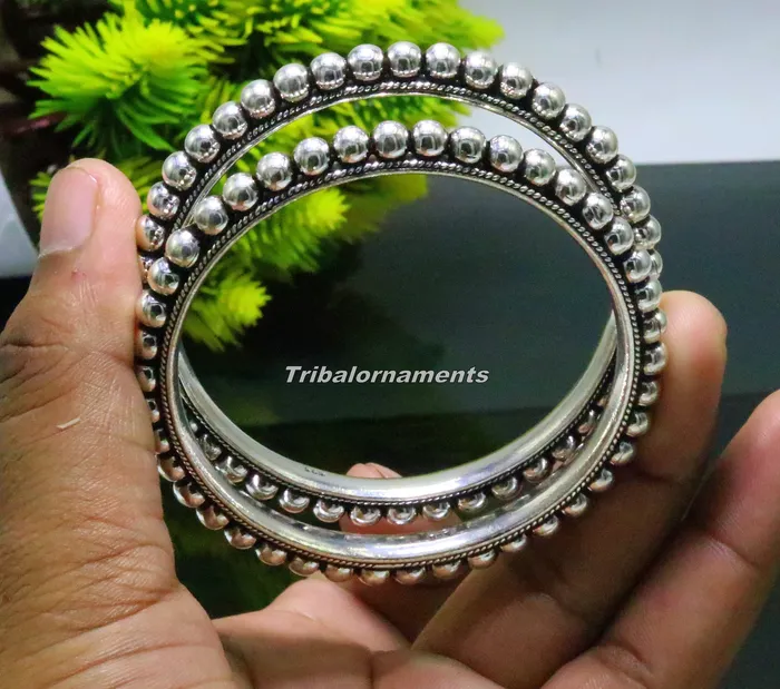 TRIBAL ORNAMENTS Bracelets 925 sterling silver amazing silver beaded bangle bracelet excellent custom made oxidized personalized bangle jewelry for belly dance ba54