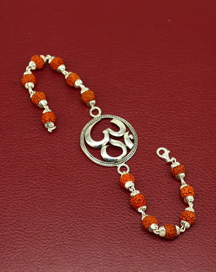 TRIBAL ORNAMENTS Bracelets 925 Sterling silver customized rudraksha beaded AUM OM Rakhi or bracelet best gift for your brothers for special Rakshabandhan rk001