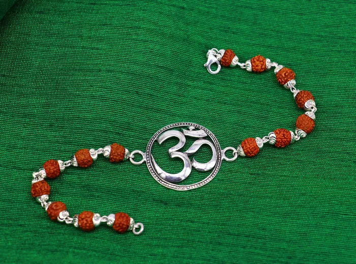 TRIBAL ORNAMENTS Bracelets 925 Sterling silver customized rudraksha beaded AUM OM Rakhi or bracelet best gift for your brothers for special Rakshabandhan rk001